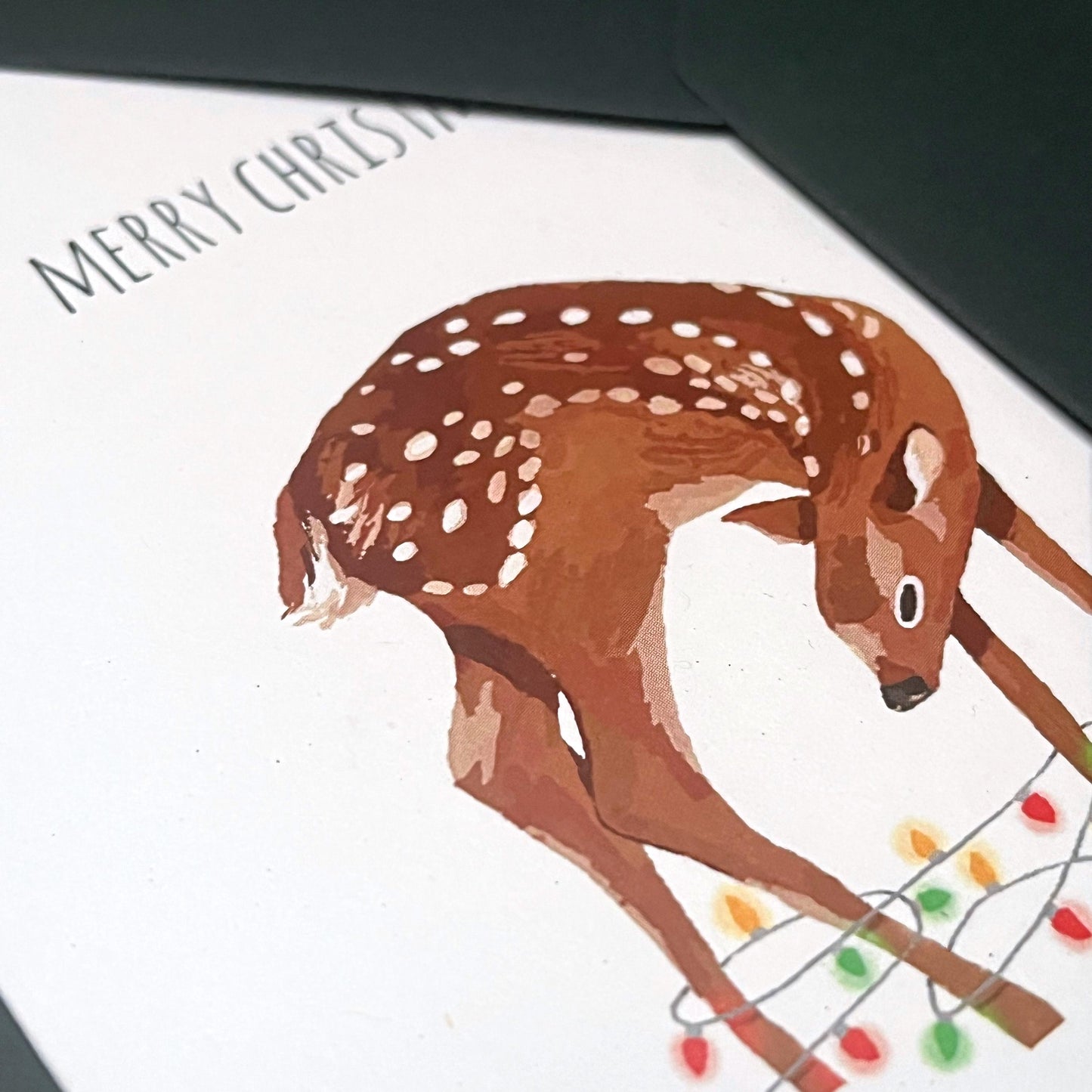 Reindeer Christmas Card | Eco Handmade A6 Greeting Card Dark Green Envelope | Deer / Stag Digital Illustration