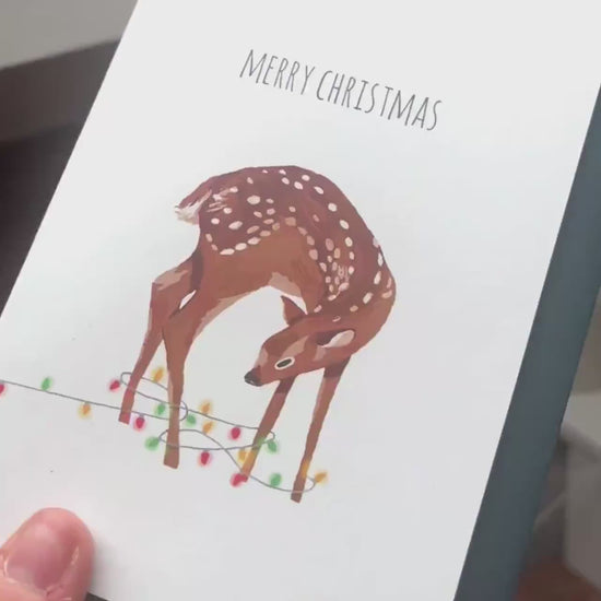 Reindeer Christmas Card | Eco Handmade A6 Greeting Card Dark Green Envelope | Deer / Stag Digital Illustration